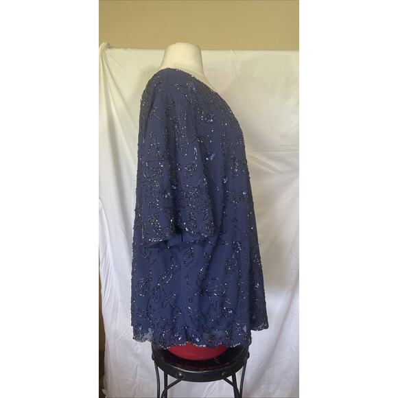 Roamans 1X Royal Navy Blue Intricate Bead & Sequin Short Sleeve Dressy Lined EUC - Picture 4 of 15